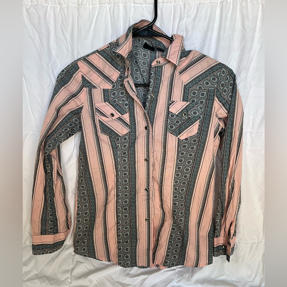 Cruel girls cow girl light weight button down long sleeve shirt